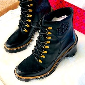Tori Burch Miller Lug Sole Booties Black Sz. 10